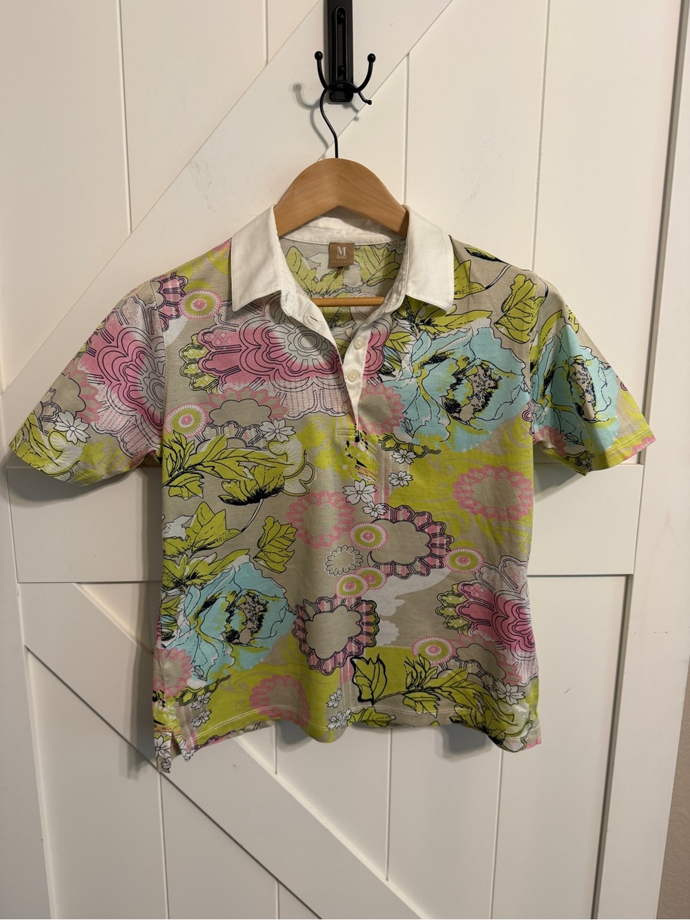 Vintage Marz Munchen Floral Polo Shirt Size 42 Women Retro Colorful Short Sleeve